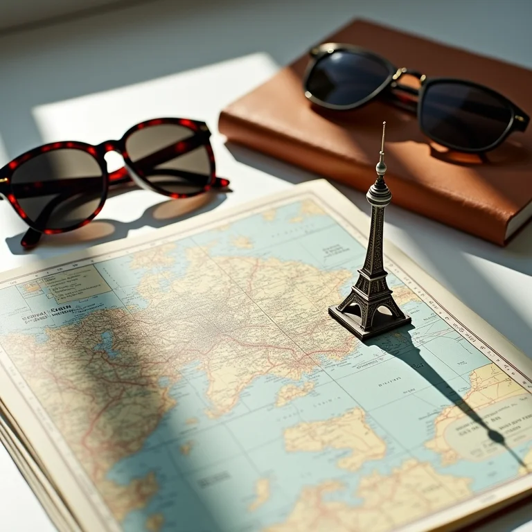 Flat lay com itens de viagem e miniatura da CN Tower