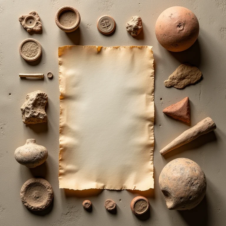 Fotografia still life de artefatos históricos como moedas antigas e pergaminhos.