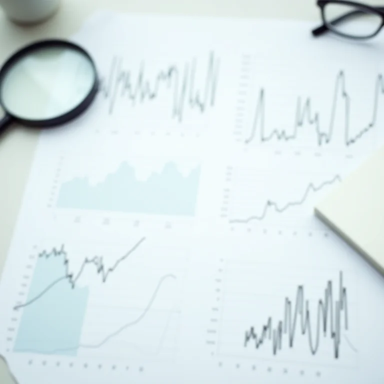 Gráficos e lupa representando ações