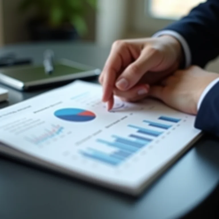 Gráficos e tabelas financeiras em um livro aberto