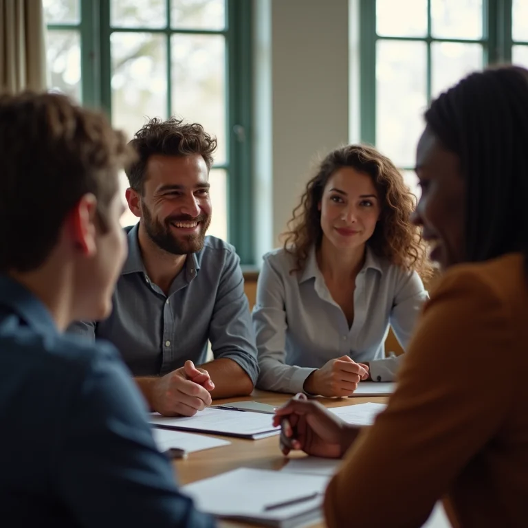 Grupo de pessoas interagindo e trocando ideias em um evento