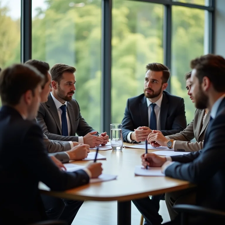Grupo de profissionais participando ativamente de uma reunião.
