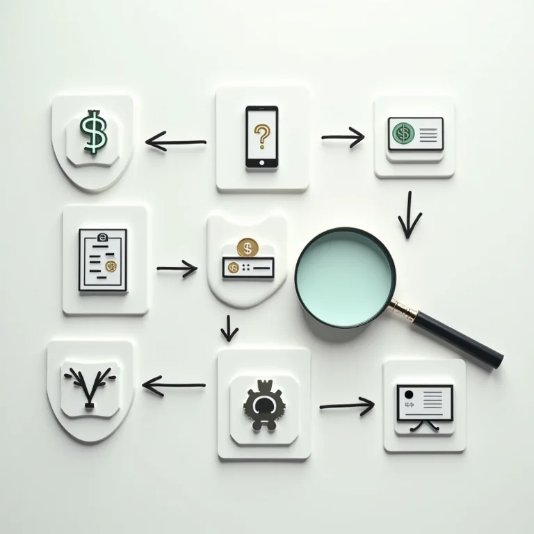 Ícones de casas de câmbio, câmbio online e cartões de crédito organizados em uma mesa.