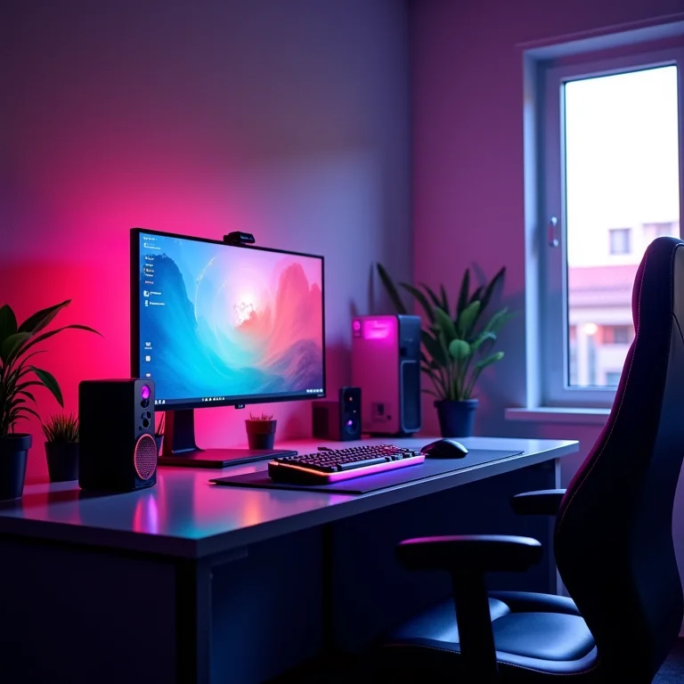 Iluminação gamer com RGB, spots e luz natural.