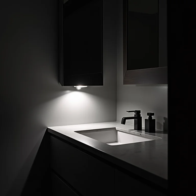 Iluminação inadequada em banheiro preto e branco