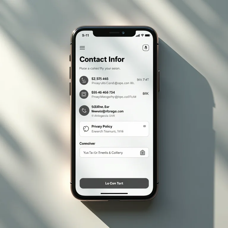 Informações de contato e políticas de empresa em um smartphone