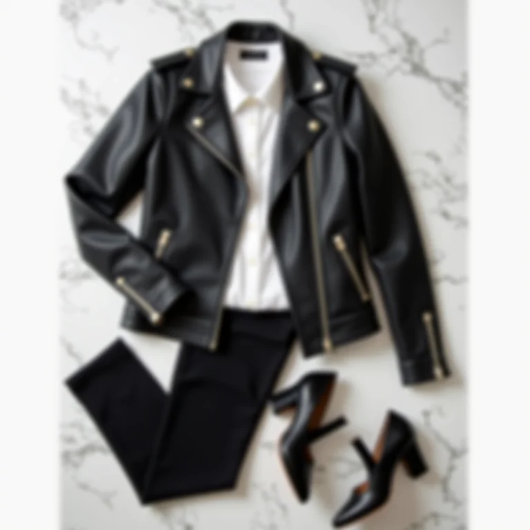 Jaqueta de couro com calça de alfaiataria para look office