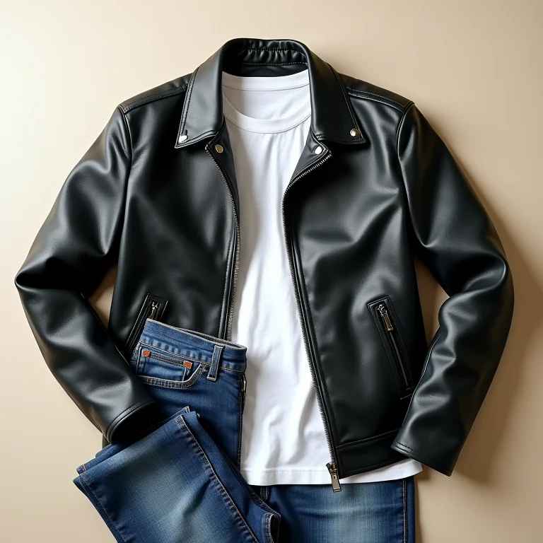 Jaqueta de couro com jeans e camiseta para look casual