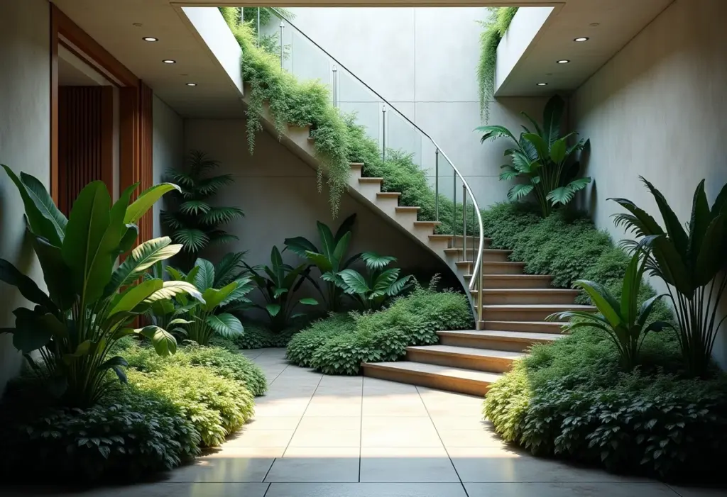 Jardim de Inverno embaixo da escada: Guia prático e inspirador Jardim de inverno exuberante embaixo da escada.