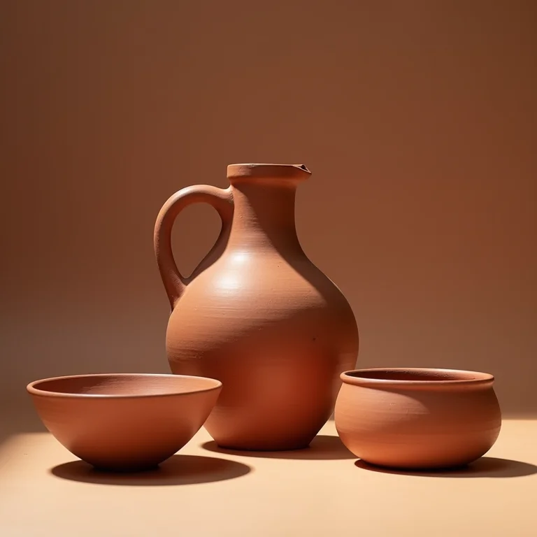 Jarras de cerveja e tigelas de barro que remetem ao Egito Antigo.