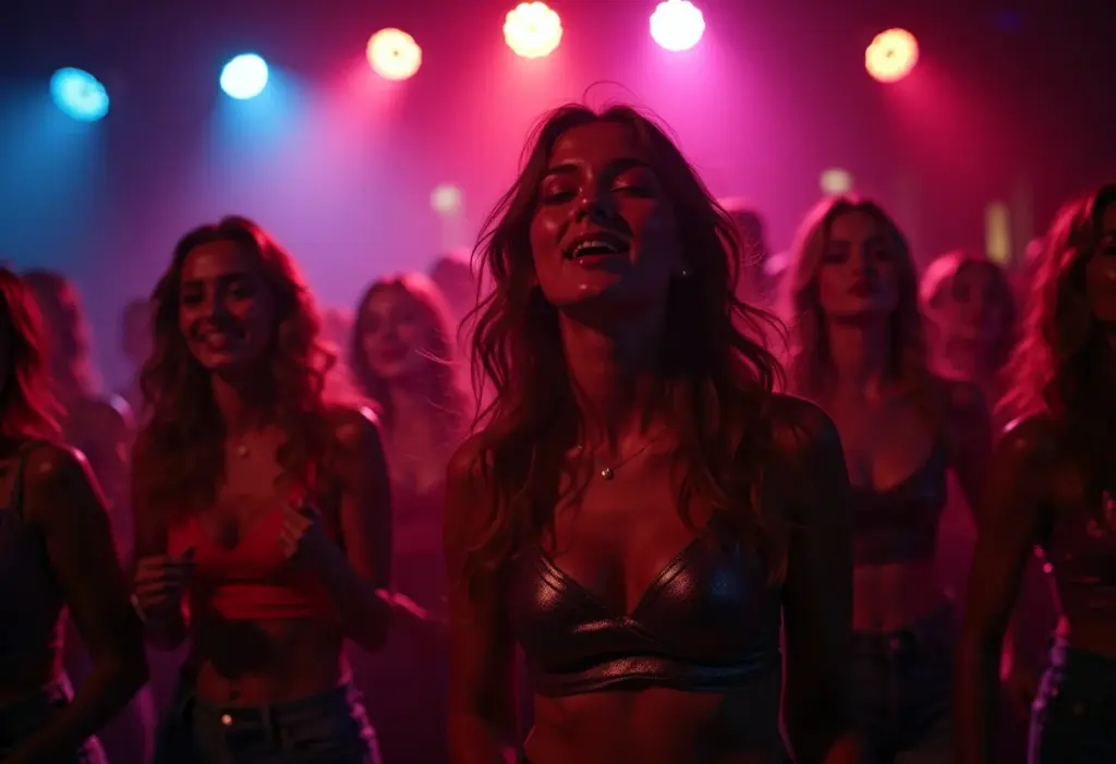 Jovens diversos curtindo show de rock dos anos 80