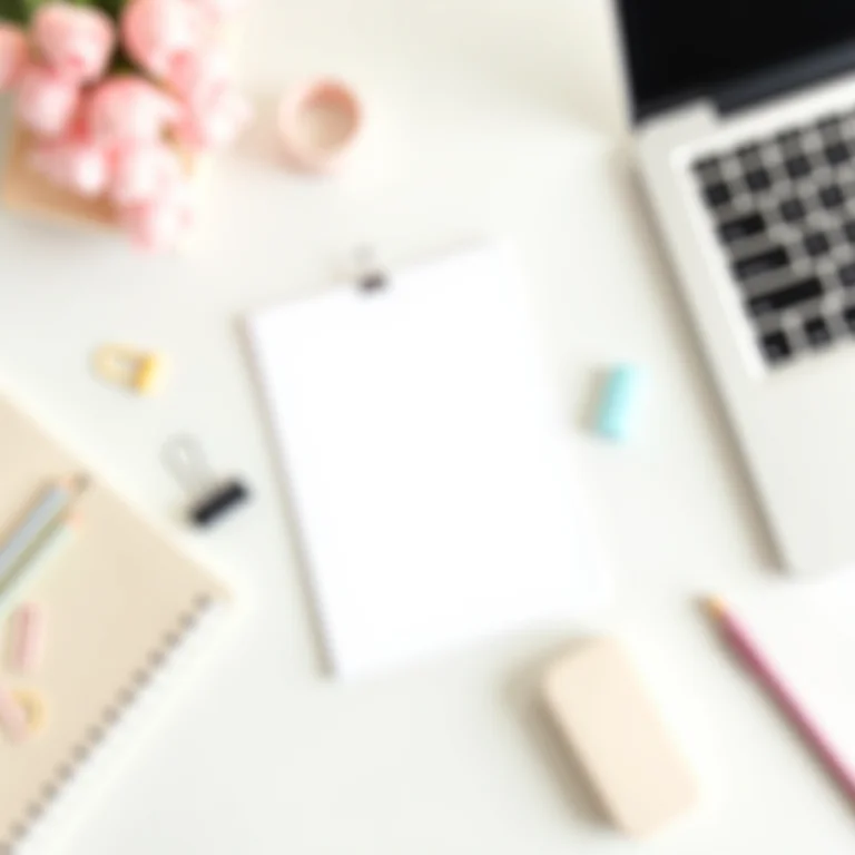 Layout minimalista com itens de escritório e laptop