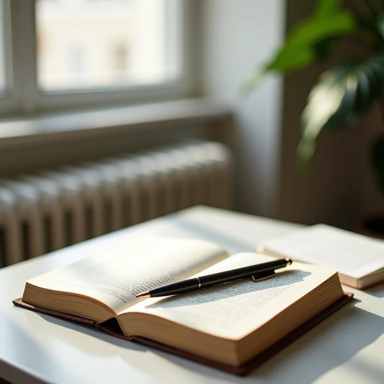 Livro elegante com caderno e caneta para anotações