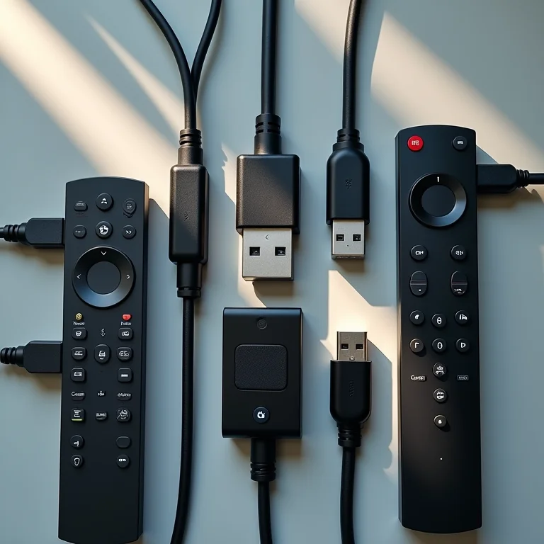 Logotipos de serviços de streaming organizados criativamente com cabos e controles remotos, representando combos e bundles.