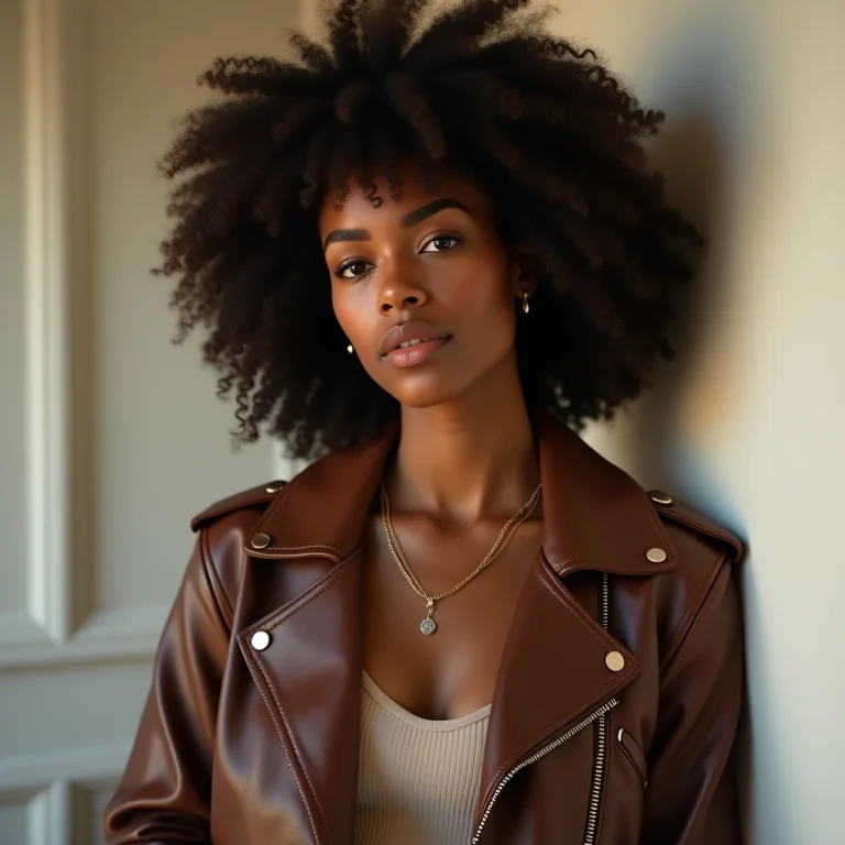 Look minimalista com jaqueta de couro e peças neutras