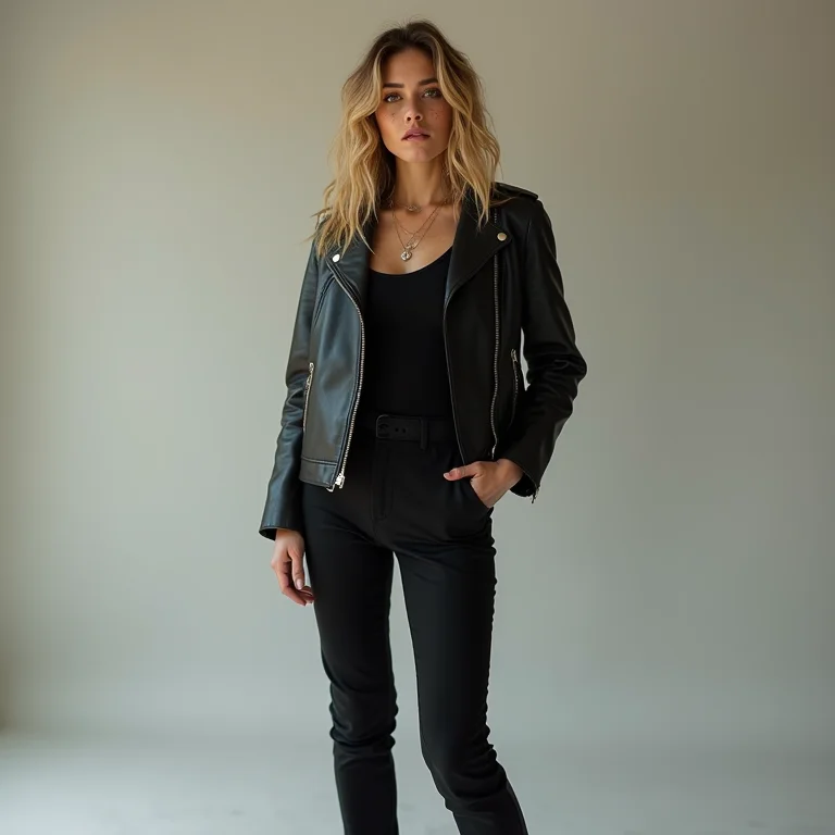 Look rocker moderno com jaqueta de couro