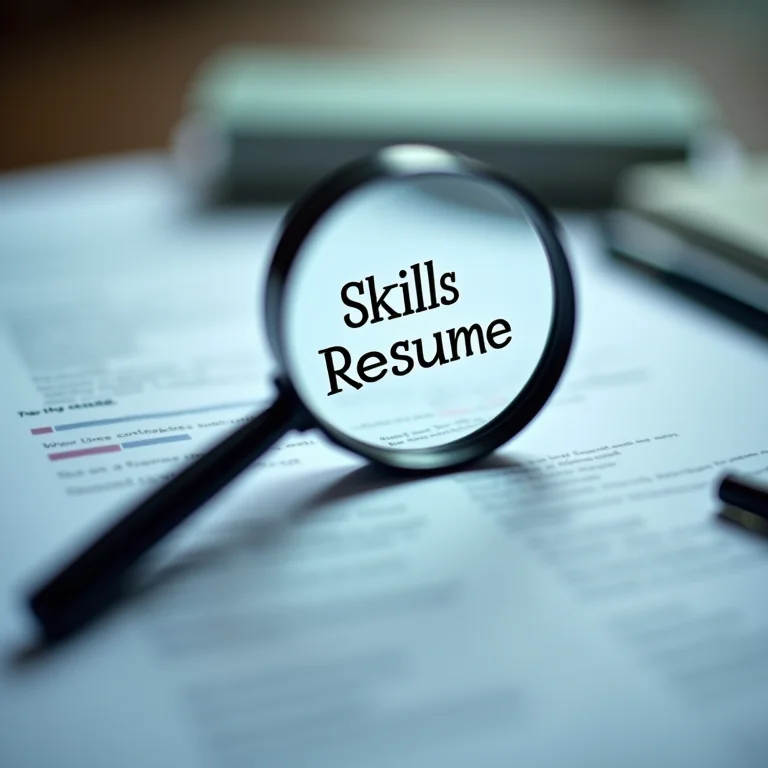 Lupa focando em habilidades listadas em um currículo.