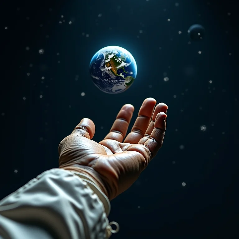 Luva de astronauta alcançando a Terra, representando 'Interestelar'