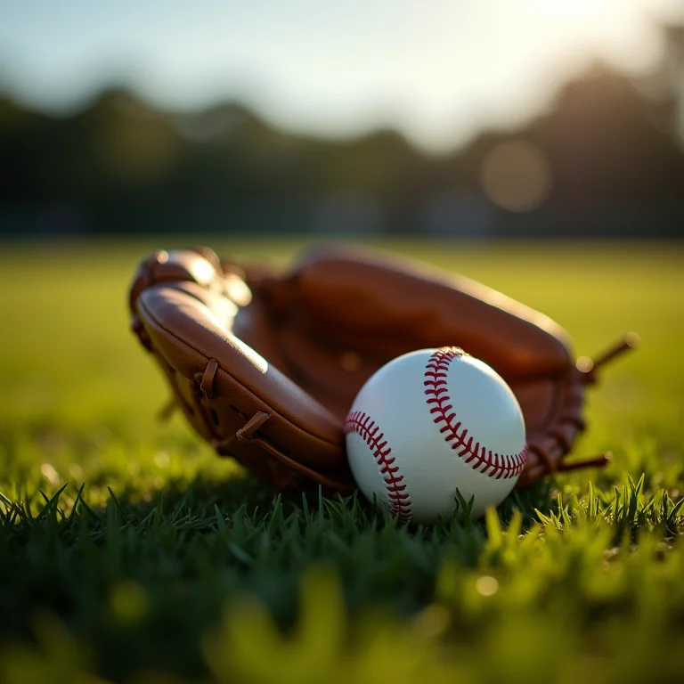 Luva e bola de beisebol em um campo