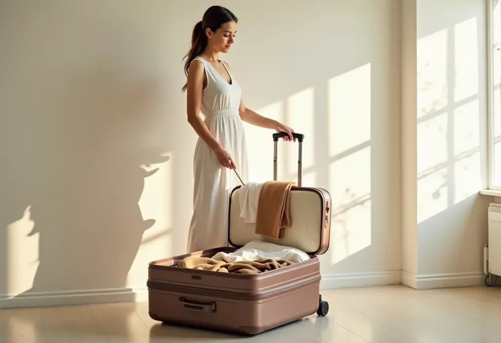 Férias Proporcionais e Vendidas: Cálculo Fácil e Sem Erros! Mala aberta com roupas de verão sendo organizada para as férias.