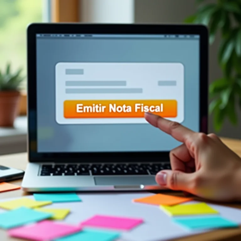 Mão clicando em botão de emissão de nota fiscal