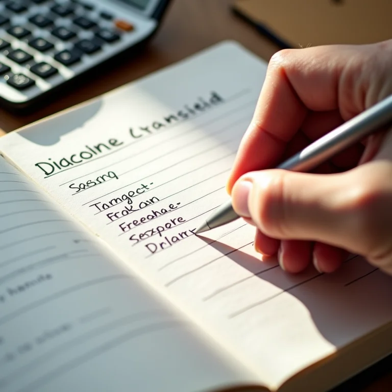 Mão escrevendo fontes de receita em um caderno.