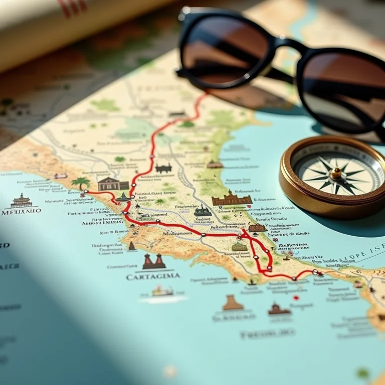 Mapa mostrando roteiro entre Cartagena e San Andrés.