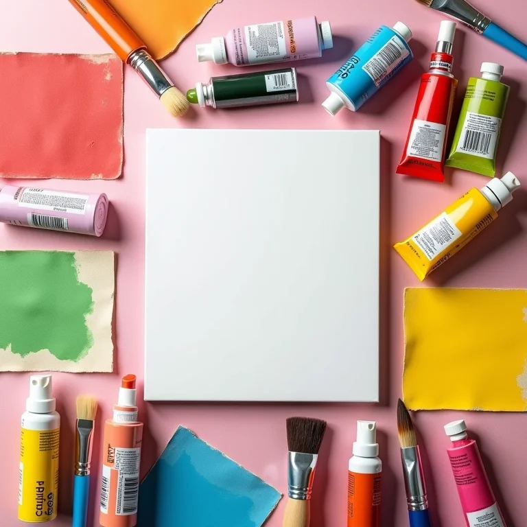 Materiais de arte coloridos em composição flat lay