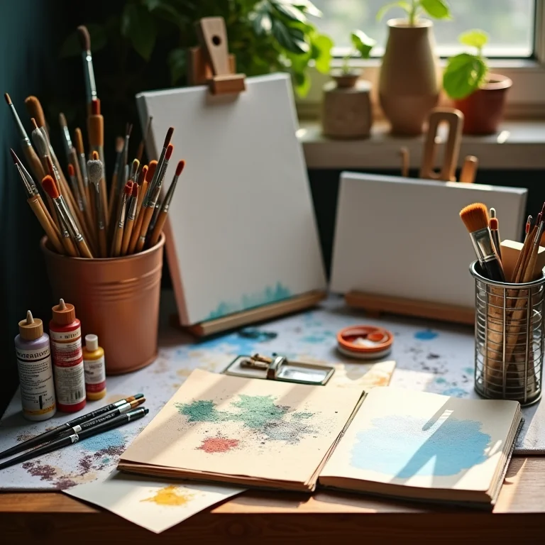 Materiais de arte representando o início da carreira artística