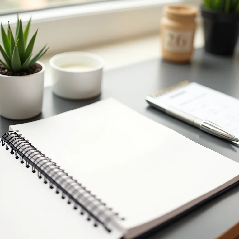 Mesa de trabalho organizada com notebook e calendário