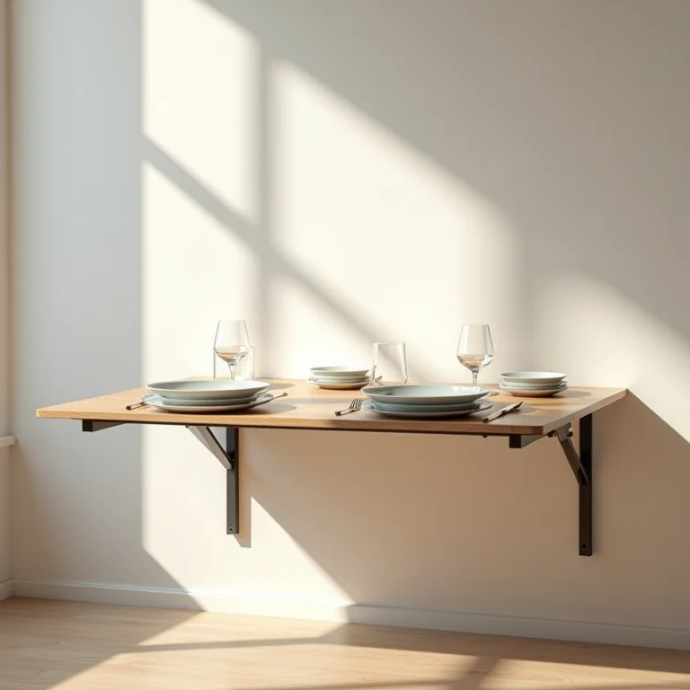 Mesa dobrável e escamoteável em cozinha compacta