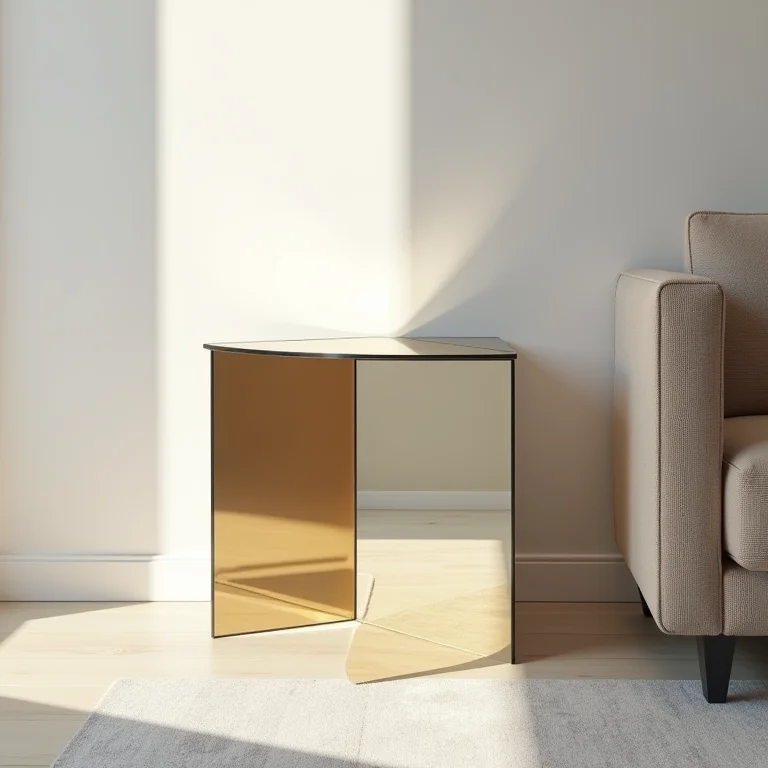 Mesa lateral espelhada ampliando o ambiente