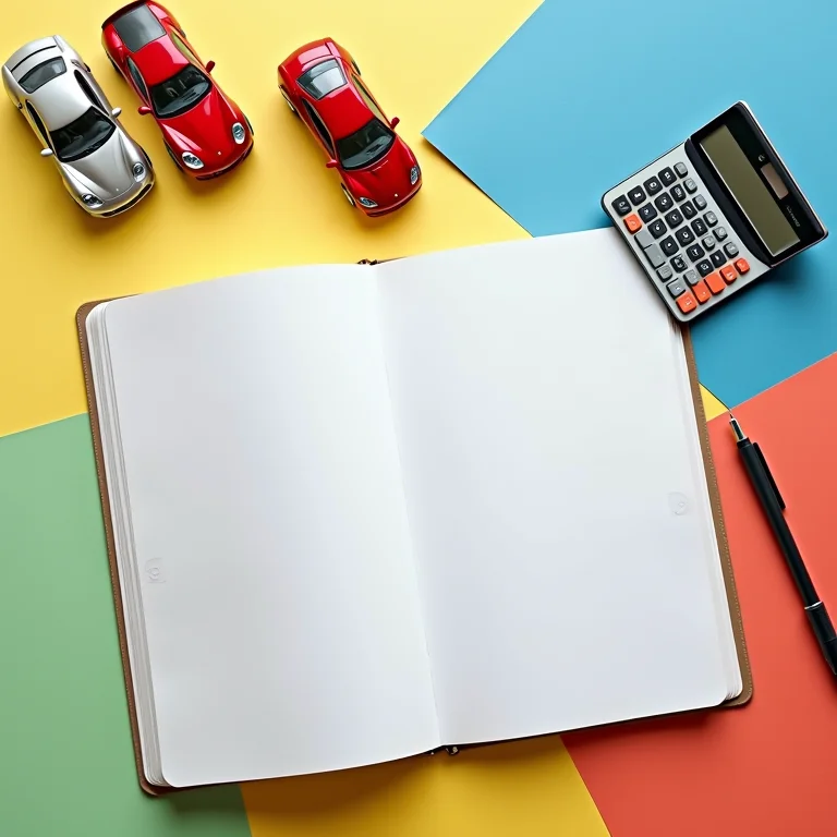 Miniaturas de carros com materiais de cálculo de orçamento