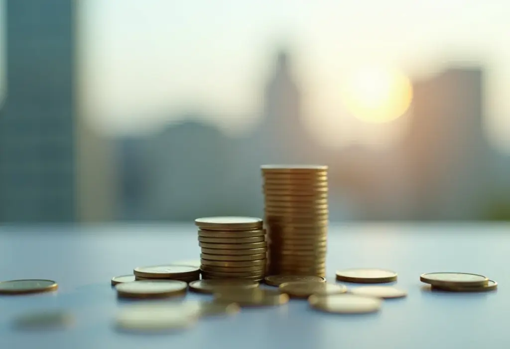 Moedas empilhadas de forma instável, representando risco financeiro para MEI.