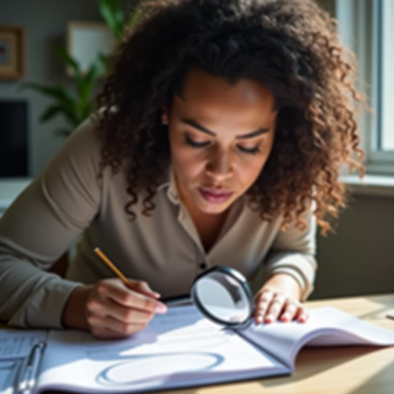 Mulher analisando documentos de um projeto