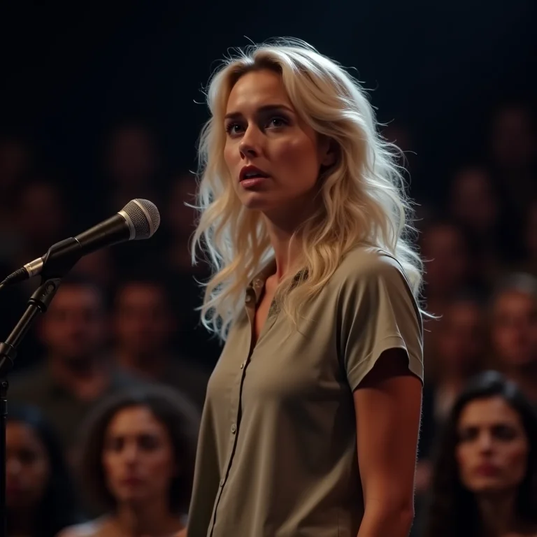 Mulher branca ansiosa em falar em público