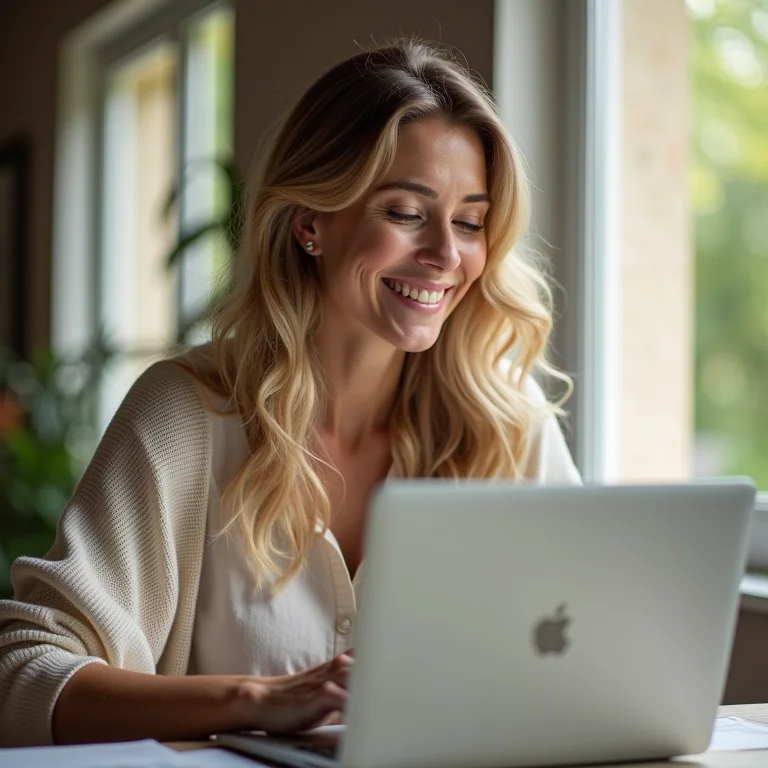 Mulher branca aproveitando a conexão Wi-Fi