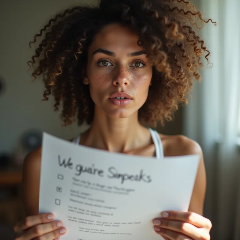 Mulher branca com sardas analisando requisitos para seguro-desemprego.