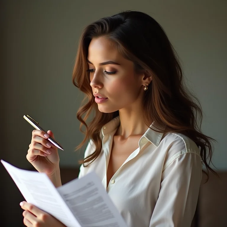 Mulher branca comparando as opções de declaração do Imposto de Renda