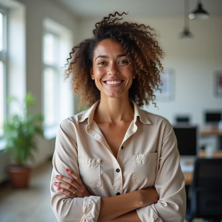 Mulher branca explicando projeto com o método STAR