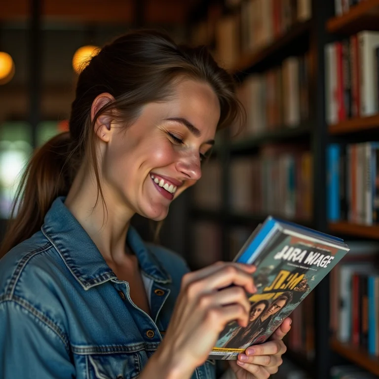 Mulher branca explorando filmes de super-heróis fora do mainstream.