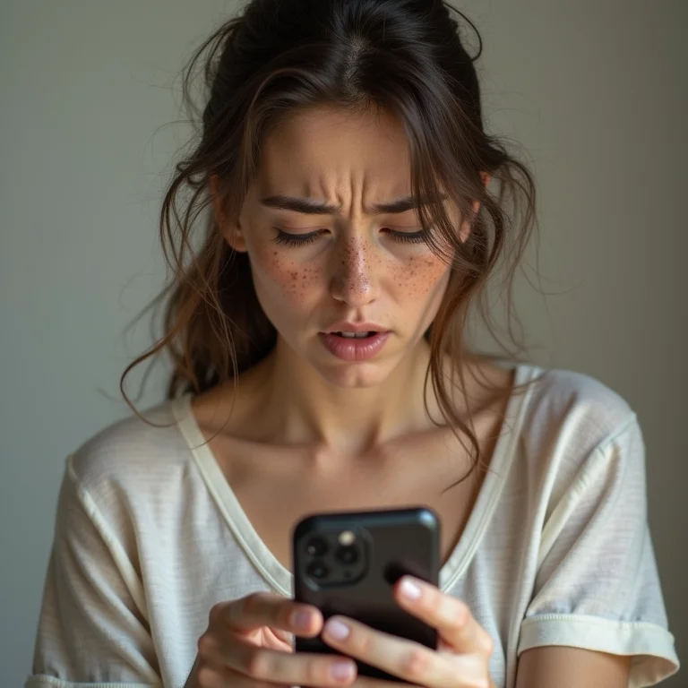 Mulher branca frustrada com pontuação negativa no Cartola FC.