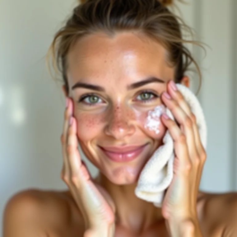 Mulher branca limpando o rosto com delicadeza