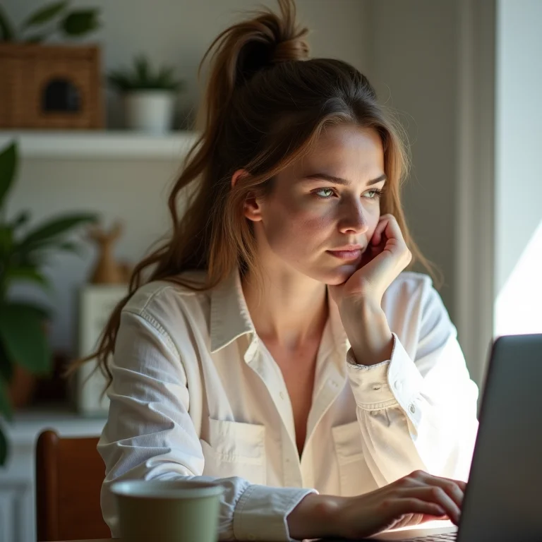 Mulher branca lutando contra a procrastinação