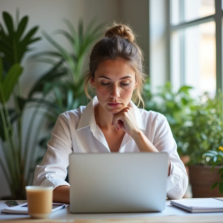 Mulher branca pesquisando ERP