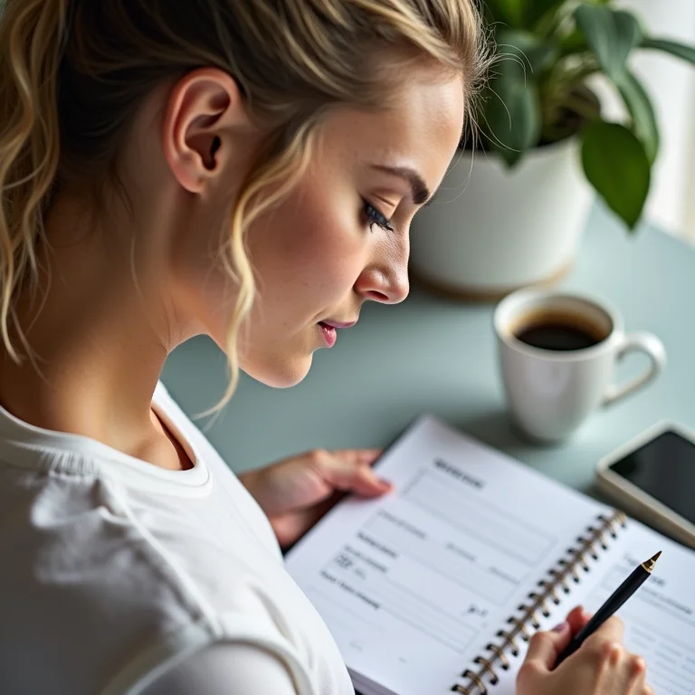 Mulher branca planejando seus objetivos de treino
