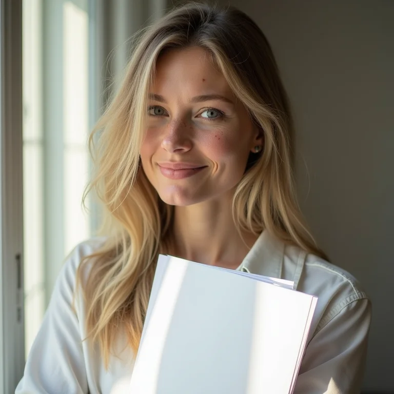 Mulher branca segurando documentos MEI da empresa