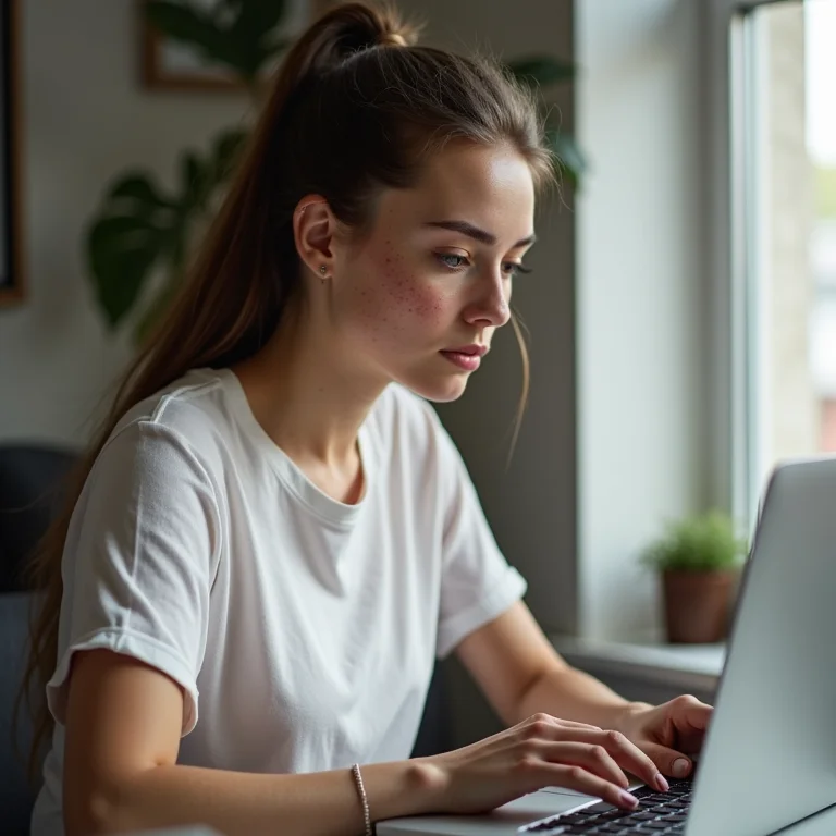 Mulher branca usando atalhos no Canva para otimizar o trabalho