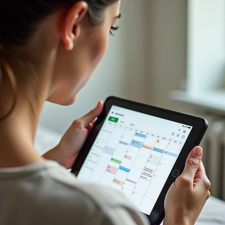 Mulher branca usando funções do Google Agenda