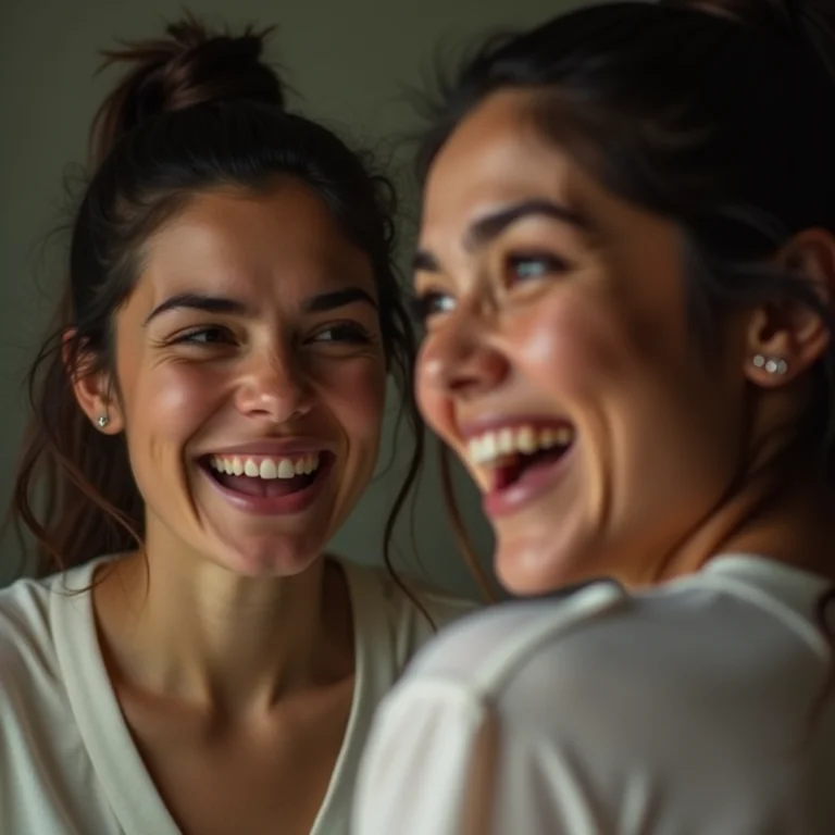 Mulher confusa olhando para o reflexo distorcido, representando o paradoxo de 'Predestinação'